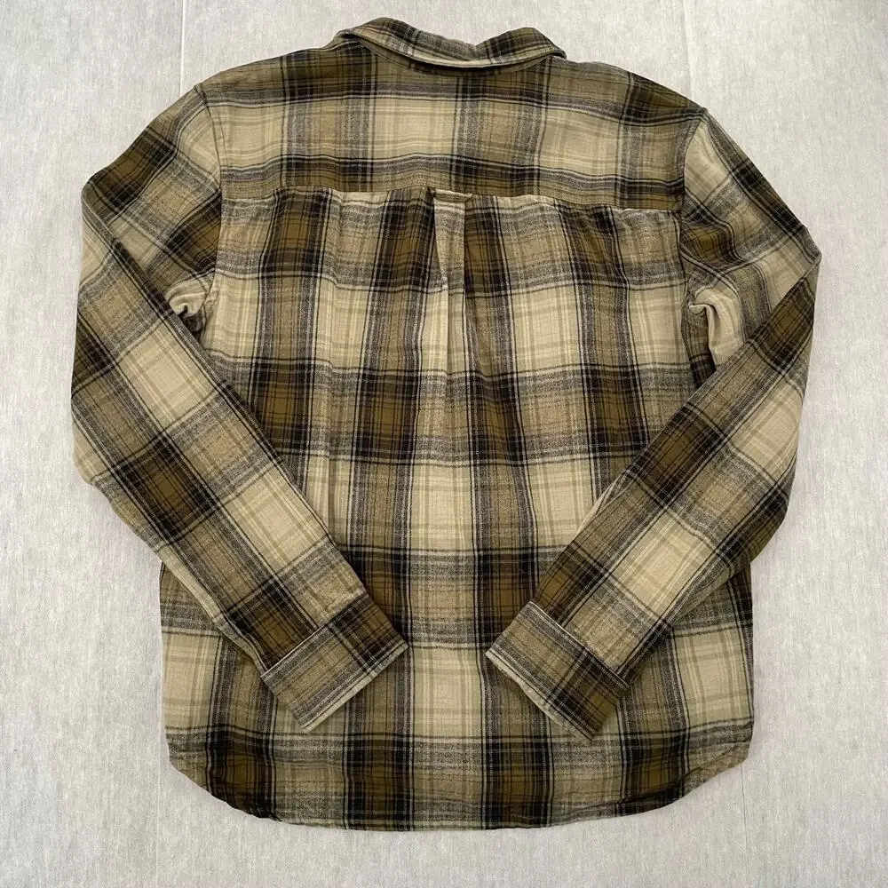 True Religion Shirt Adult Large Brown Flannel Long Sleeve Triple Needle Mens L